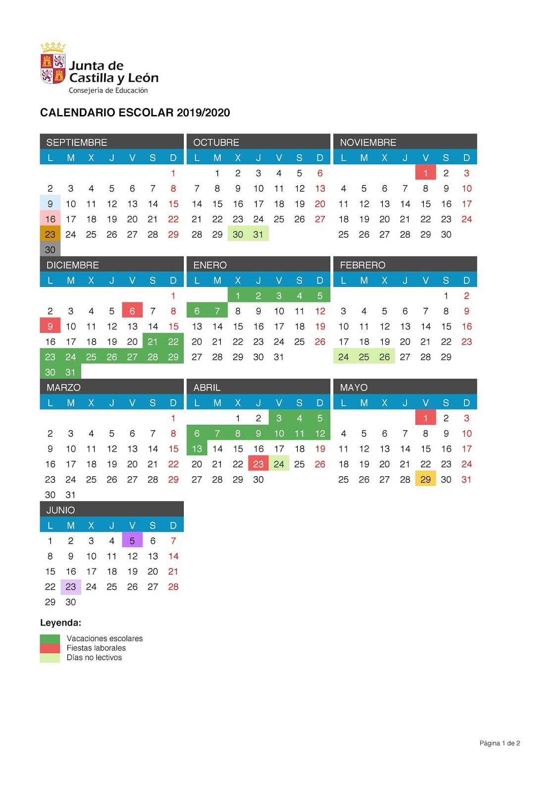 Calendario 2020 Escolar Calendario 2019