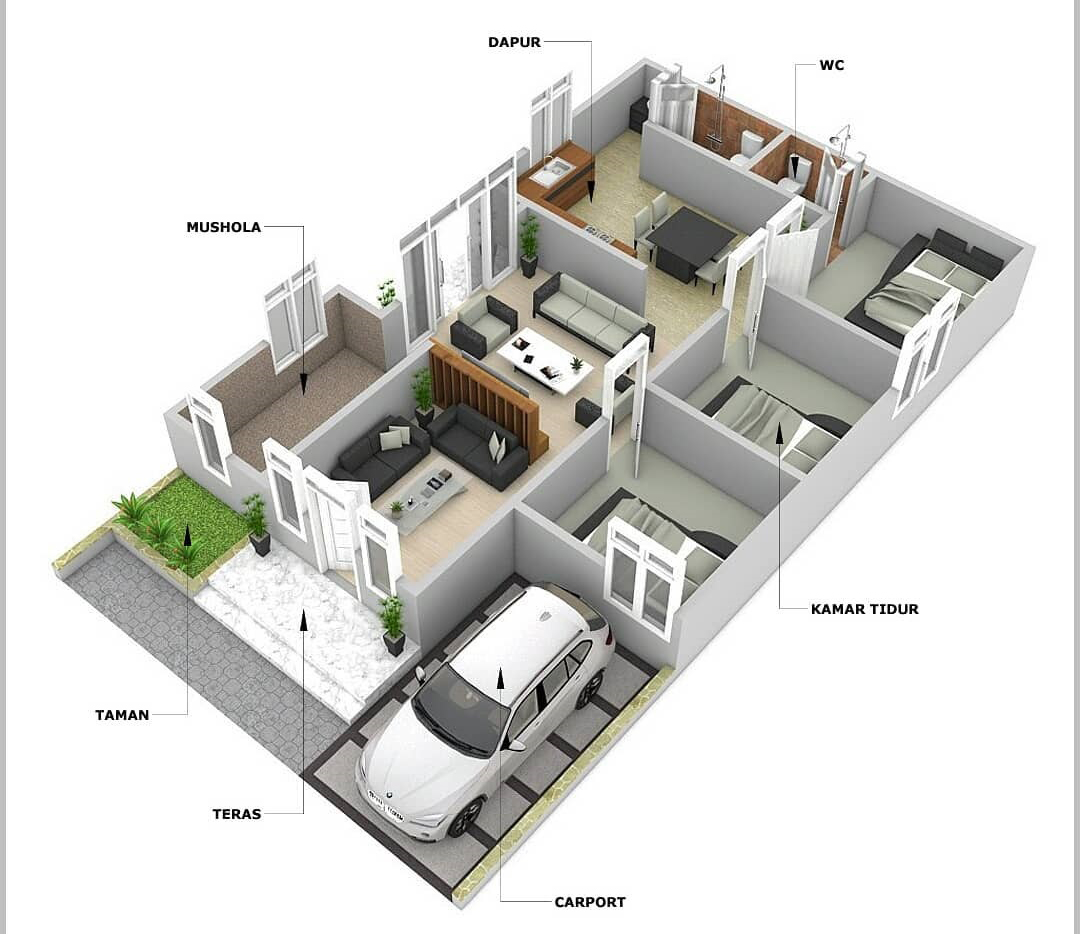 Desain Dan Denah Rumah Minimalis Konsep Sederhana Dengan Ukuran 8 X 14 M Terdapat Mushola Dalam Rumah Homeshabbycom Design Home Plans