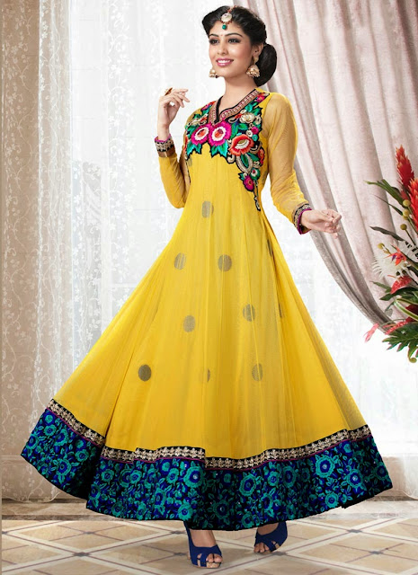 Latest Embroidered Anarakali umbrella dresses collection 2014.