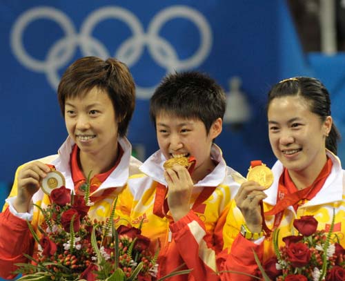 The Singapore women table-tennis team's victory over China at the World The Singapore women table-tennis team's victory over China at the World