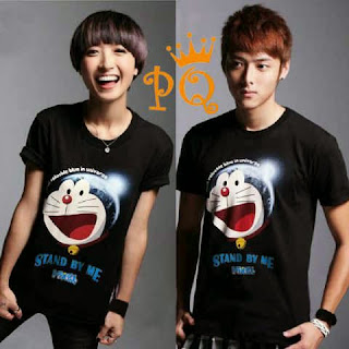 Baju/Kaos Couple Couple Doraemon Stand By Me Black - 8854