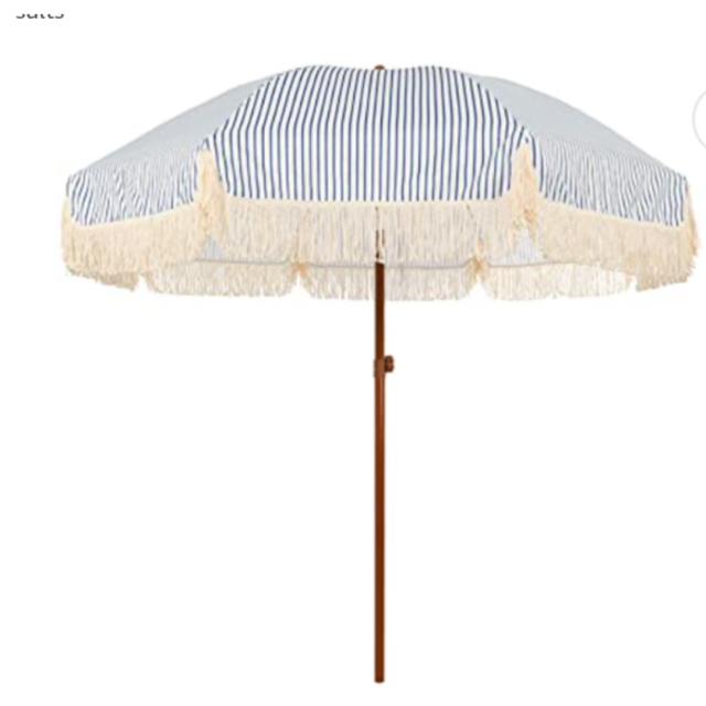 preppy classic beach umbrella fringe blue and white