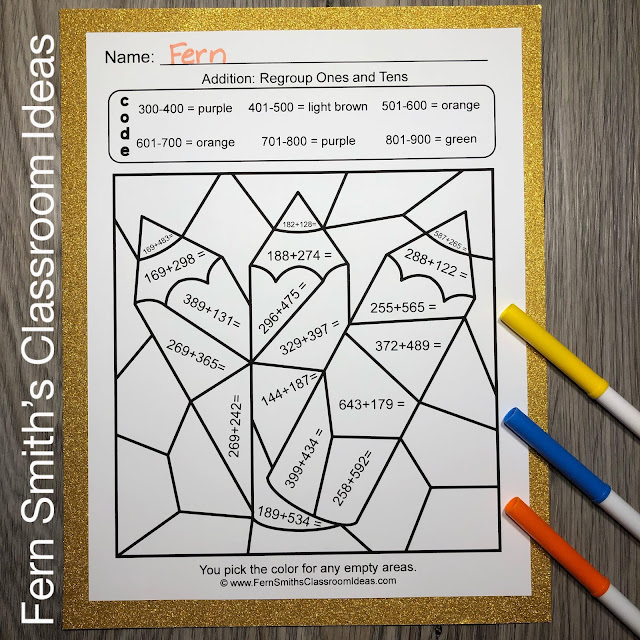 Click Here to Download This Second Grade Math Addition: Regroup Ones and Tens Color by Numbers, Center Games, and Task Cards Resource Bundle