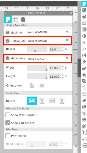 felt, cut settings, rotary blade, cameo 4, page setup