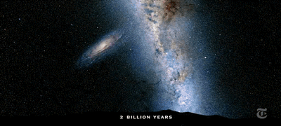 Resultado de imagen para Gran encuentro de las Galaxias vía lactea y andromeda, gif