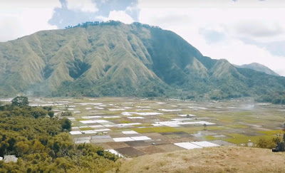 A royalty free of aerial drone shot of Highlands Sembalun Lombok Indonesia