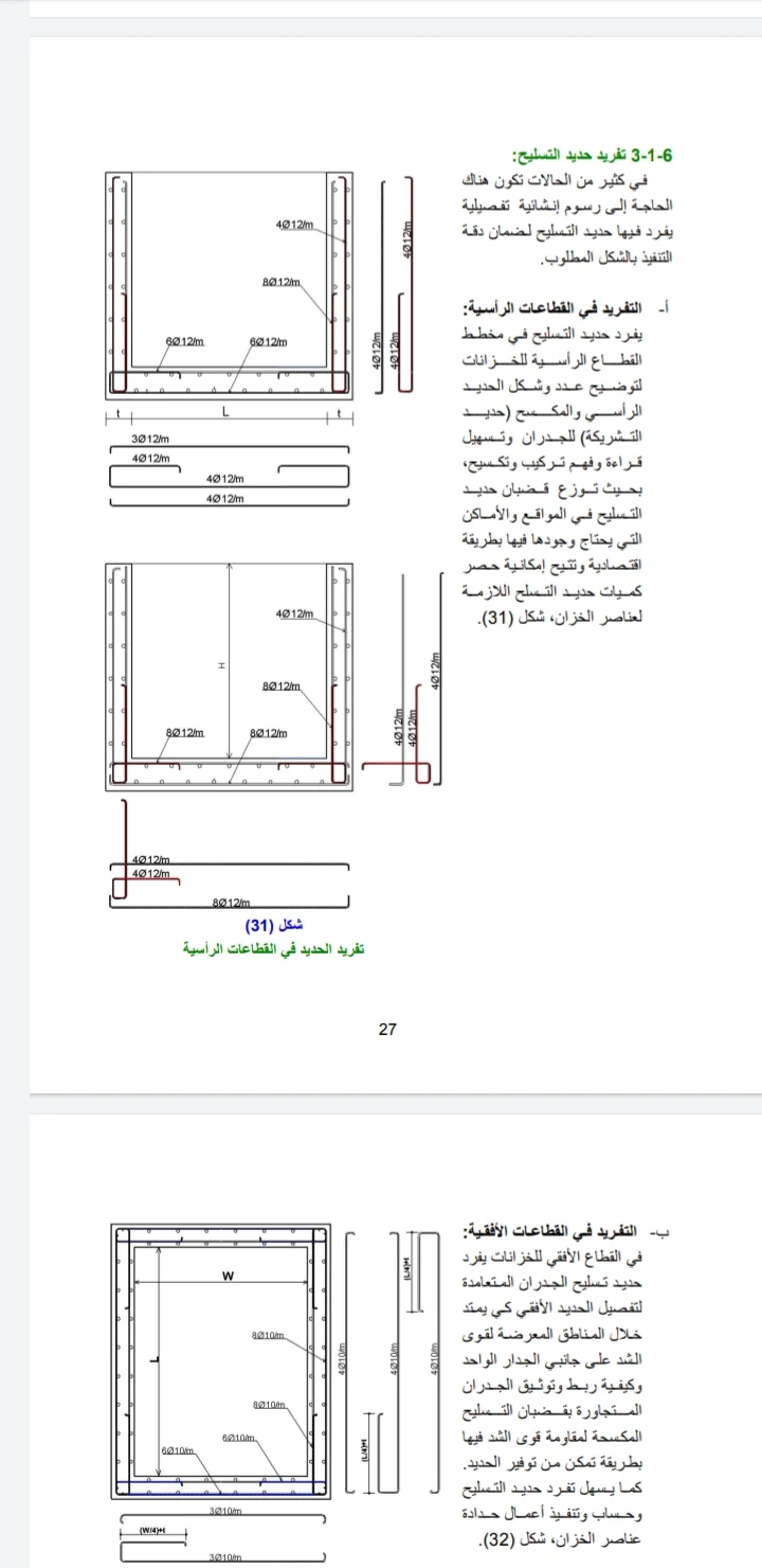 شرح وتفاصيل تسليح الخزانات Tanks reinforcement details