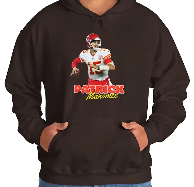 A Hoodie With NFL Player Patrick Mahomes Holding a Duke In Right Hand and His Name