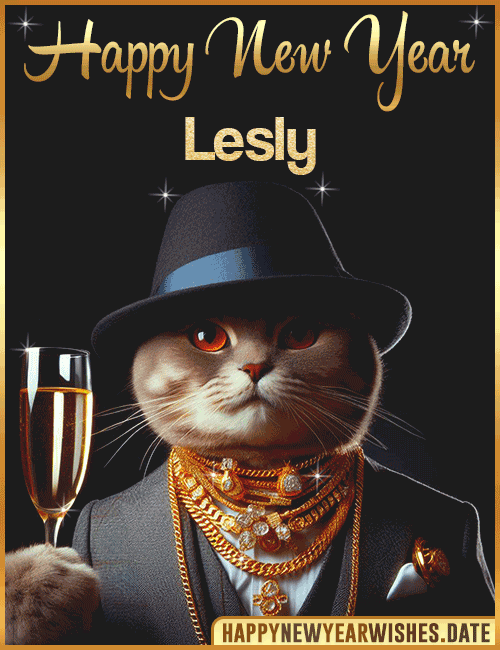Happy New Year Cat Funny Gif Lesly