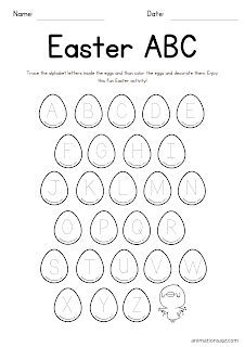 tracing alphabet easter worksheets for kids