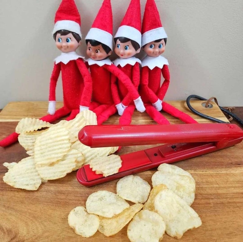 elves ironing chips flat with a hair straightener.