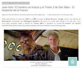 Juan Solo - El hombre sin brazos - Star Wars - El despertar de la Fuerza - Tommy Mels - ÁlvaroGP - el fancine - el troblogdita - Social Media & SEO