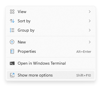 Show more options in the right click menu on Windows 11