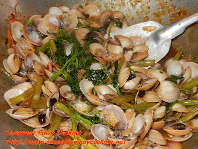 Clams with Kangkong in Chili and Black Bean Sauce - Cooking Procedure