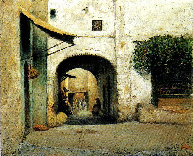 Passage voûté dans la Casbah - Joseph Sintes (Francais - 1829-1913) - Huile sur toile - 46 x 55 cm