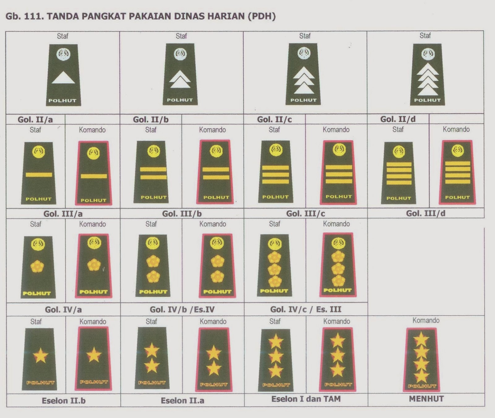 Pakaian Seragam, tanda Pangkat POLISI KEHUTANAN 