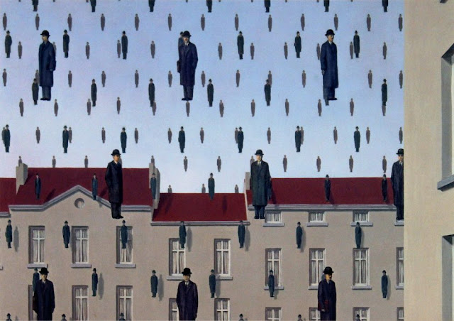 René Magritte: "Golconde", 1953, Olio su tela.   Manil Gallery,  Houston, Texas.