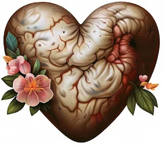 heart with wrinkles and age spots and flowers