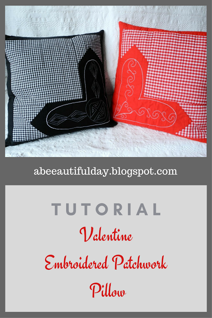 Valentine Embroidered Patchwork Pillow-Tutorial-abeeautifulday.blogspot.com