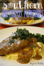 Southern Smothered Pork Chops with Kale Crisps and Mustard Mash