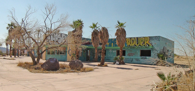 Abandoned Lake Dolores Rock-A-Hoola Water Park in the Mojave Desert in Newberry Springs California