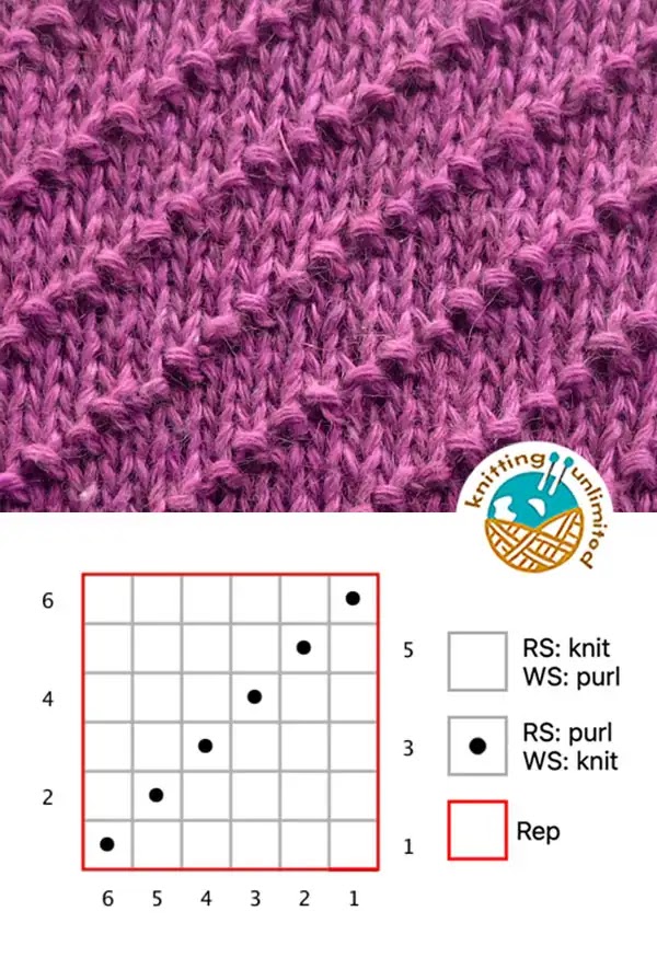 With its diagonal lines and subtle texture, the Diagonal Right stitch is a versatile stitch that can be used in a variety of knitting projects.