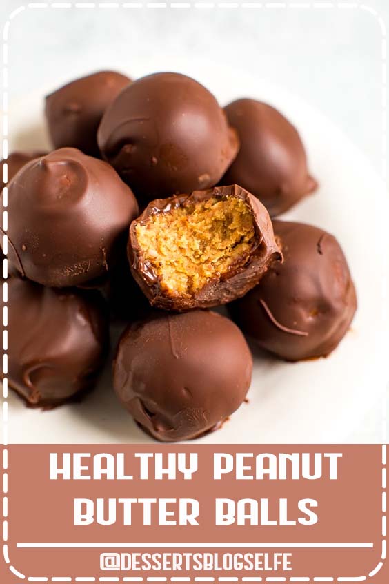 Make healthy peanut butter balls with only 5 simple ingredients: peanut butter, oats, dates, chocolate and coconut oil! No powdered sugar or butter needed. These peanut butter balls are dairy-free, gluten-free and vegan! #DessertsBlogSelfe #glutenfree #dairyfree #vegan #peanutbutter #peanutbutterballs #eatingbirdfood #holiday #christmas #dessert #HealthyDesserts