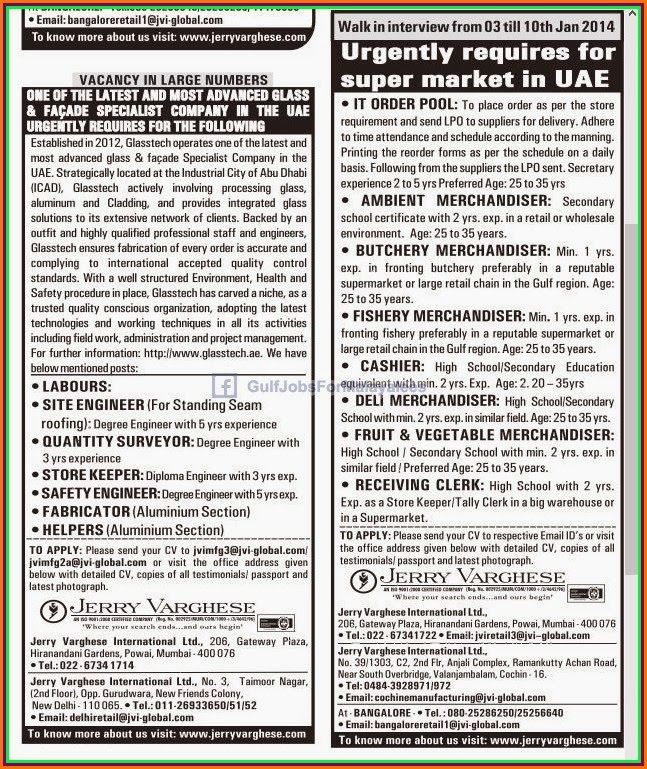 Large & Urgent Vacancies For UAE