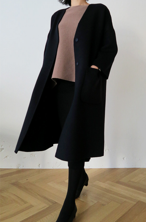  Belted Lapelless Coat