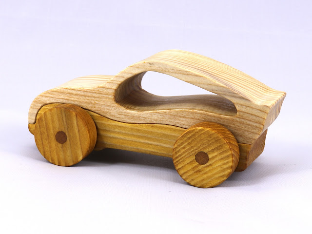 Handmade Wood Toy Car, Handmade and Finished With Clear and Amber Shellac, Sports Coupe From The Speedy Wheels Series