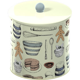 biscuit bin with pictures of gingerbread men and other baking-related items