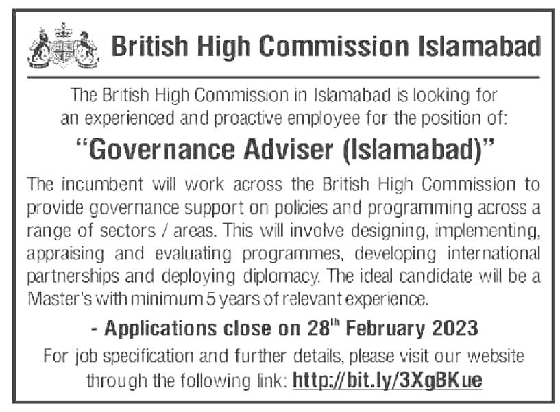 British High Commission Islamabad Jobs 2023 Latest Advertisement