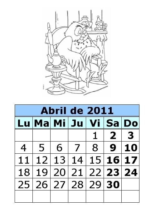 calendario 2011 abril. calendario 2011 abril.