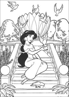 Princess Jasmine on the steps of the palace coloring page to print for free