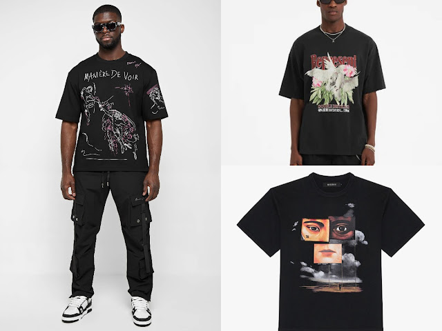 A collage of streetwear t-shirts from different brands