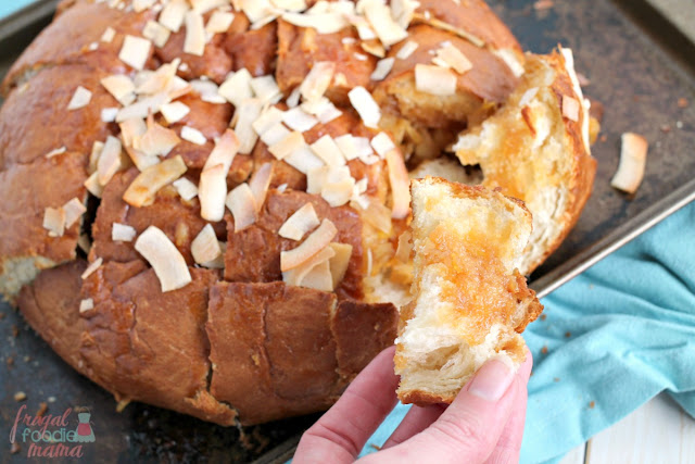 If you are looking for a sweet tropical treat that will feed a crowd, you can't wrong with this easy to make Pina Colada Pull-Apart Bread.