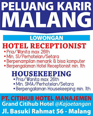 Lowongan Kerja Grand Citihub Hotel @Kajoetangan Malang  PT.CITIHUB HOTEL MANAJEMEN