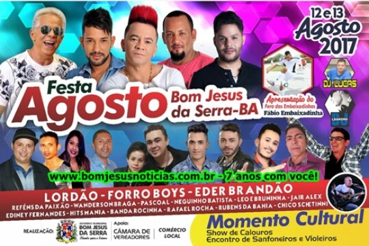 BOM JESUS DA SERRA: Prefeitura divulga cartaz oficial da Festa de Agosto;Confira todas as atrações