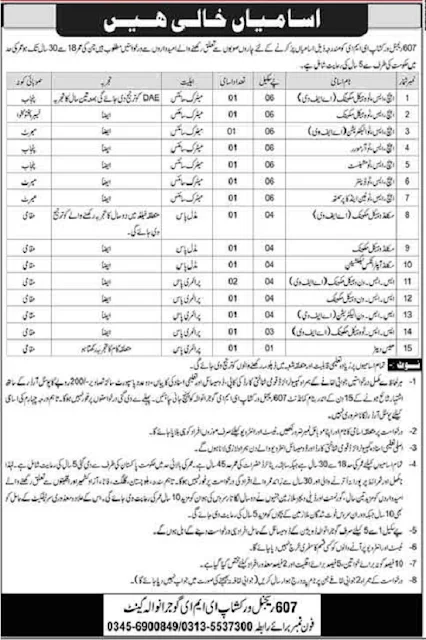 join-pak-army-607-regional-workshop-eme-jobs-2020-gujranwala-cantt