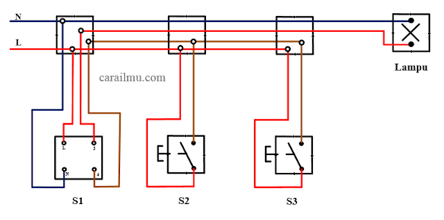 diagram pengawatan saklar staircase