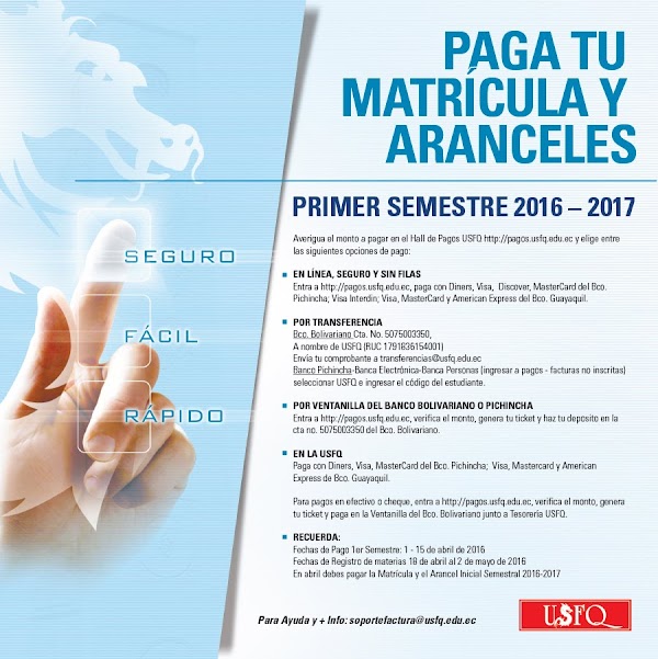 Paga tu matrícula y aranceles Primer Semestre 2016-2017