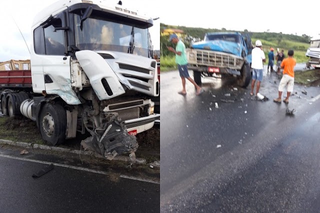 Carreta roda na pista e colide em F 4000 no trevo de Conceição do Almeida na BR-101