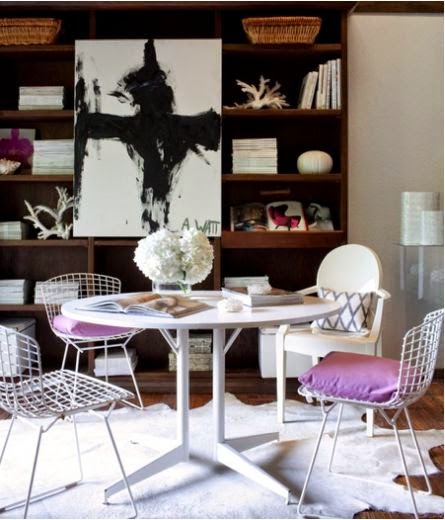 transitional room modern art saarinen table