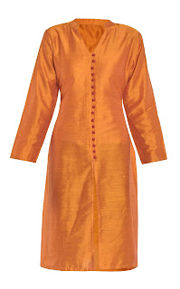 Orange Full Sleeved Silk Kurta