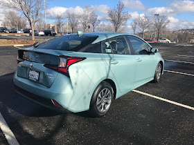 Rear 3/4 view of 2020 Toyota Prius Limited 