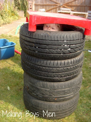 having fun with tires and kids