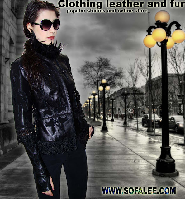 Stylish jacket is made ​​of genuine leather with long mitts