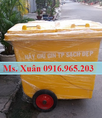 Bán xe thu gom rác 660 lít màu vàng bệnh viện Bình Tân