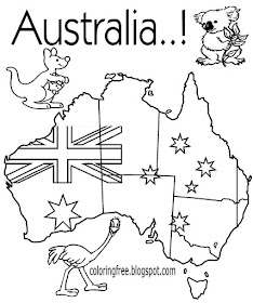 Easy native animal map of Australia printable Australian colouring for kids clipart flag to color in