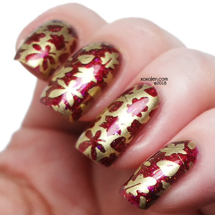 xoxoJen's swatch of Girly Bits Red Sky at Night Stamp Nail Art